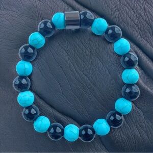 “Midnight Tide” Unisex Beaded Bracelet (Blue Howlite and Black Onyx) 10mm Beads